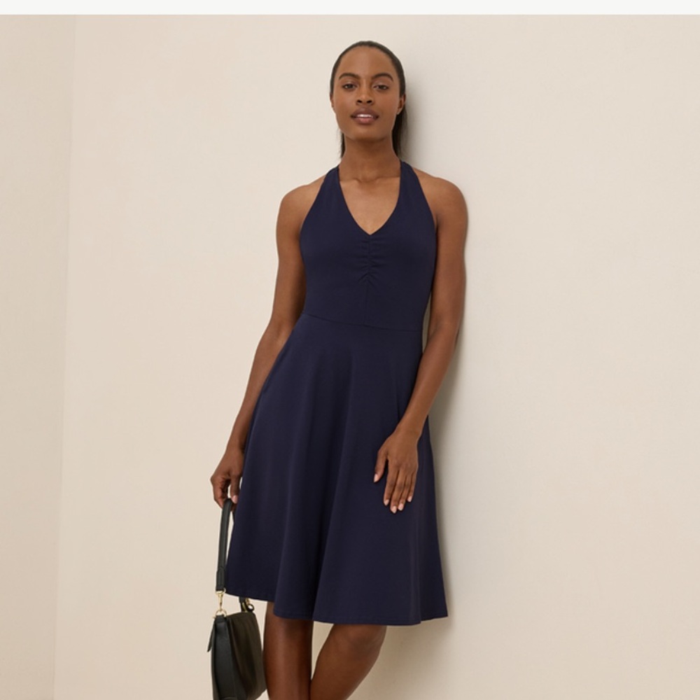 Pact Women's Eclipse Purple Fit & Flare Gathered Halter Dress